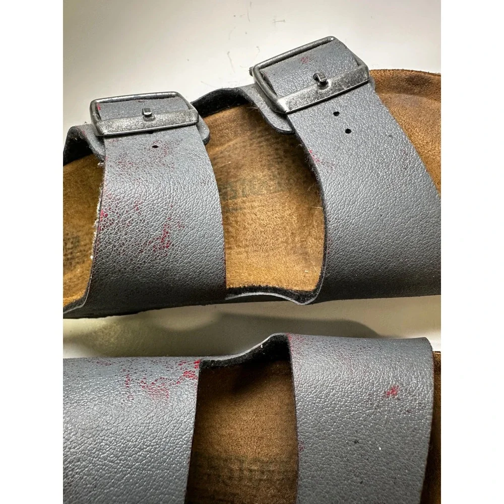 Birkenstock Arizona Sandals Distressed Blue Red Two Strap Slides approx 39